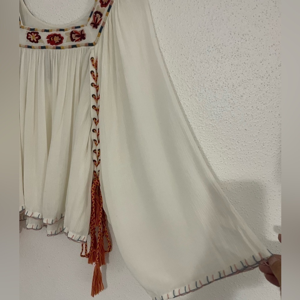 ban jara Boho Festival Embroidered Peasant top White SZ Small - Picture 6 of 14